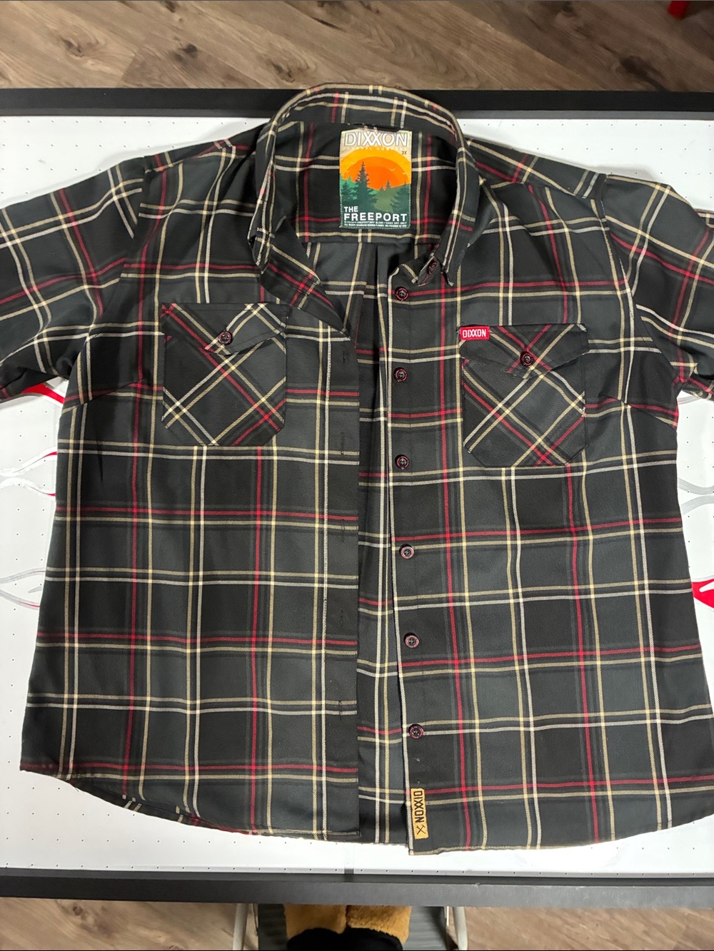 DIXXON Black Plaid Shirt with Red and Cream Stripes